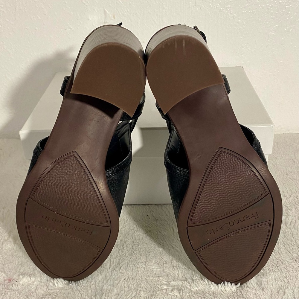 Franco Sarto Harlet Black Leather Block Heel Peep Toe Sandal Women’s Size 7.5M - Picture 7 of 10